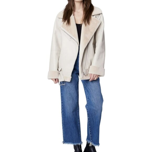 Blank NYC $188 Faux Fur Lined Beige Faux Leather Moto Jacket Sz Large NWT - Picture 2 of 9